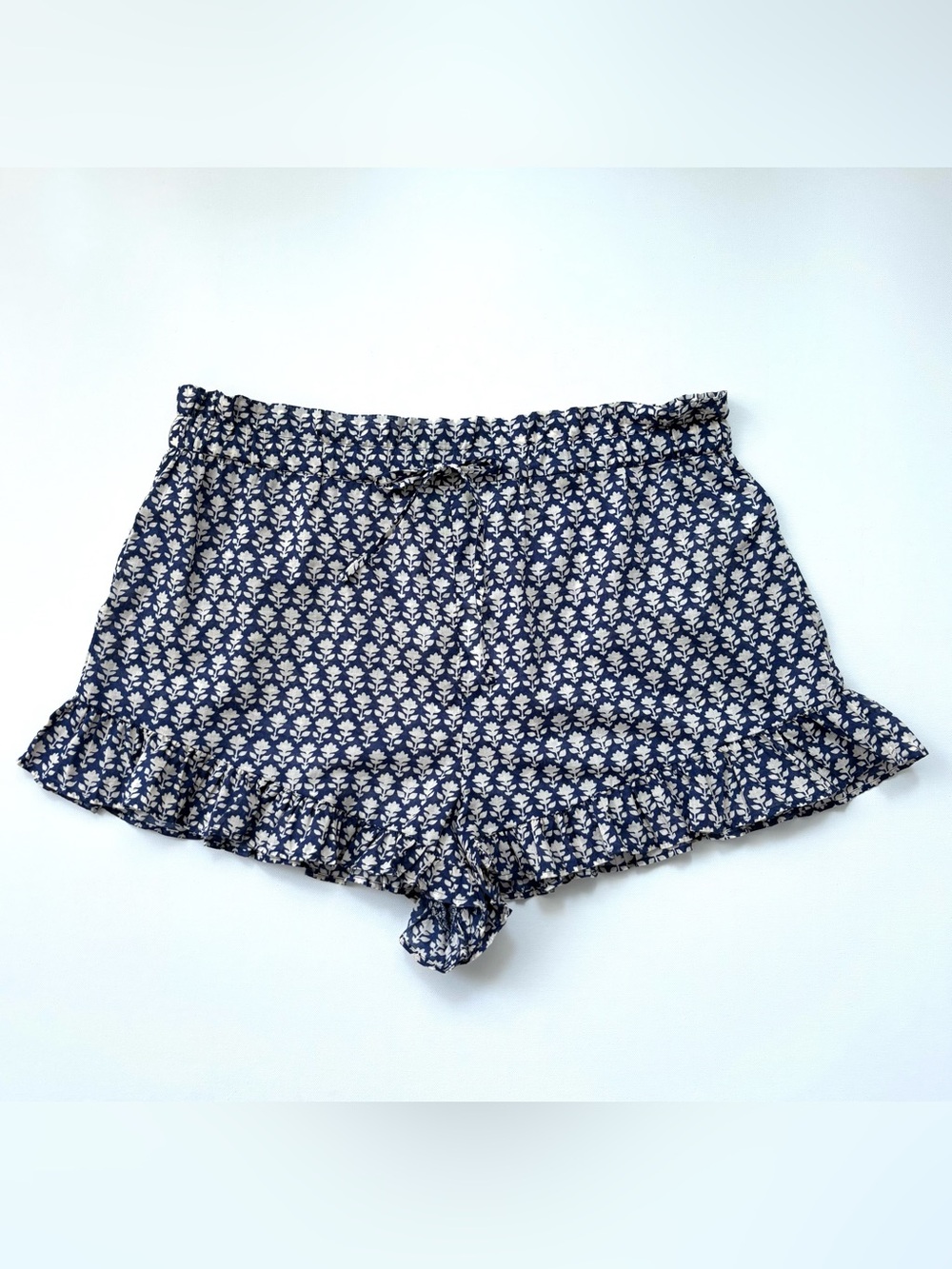J.Crew Cotton Voile Ruffle Beach Shorts NWT Blue Stamp Floral Lightweight L